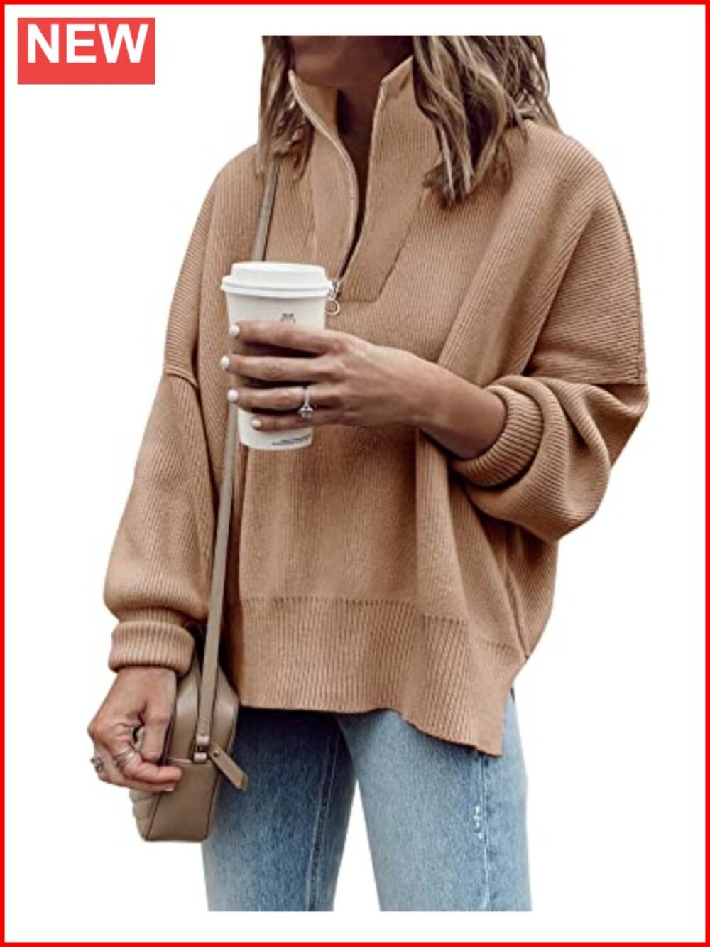 Women's Quarter Zip Oversized Sweatshirt V-Neck Pullover Tunic